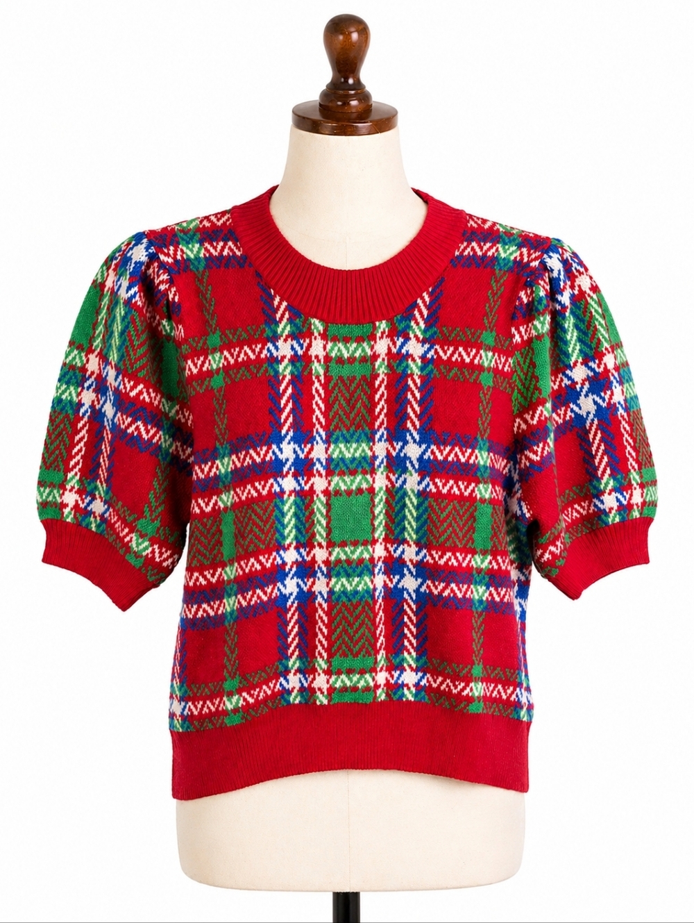 Shop The Mint Women's Red Plaid Shirt Sleeve Pullover Sweater M Preppy Christmas